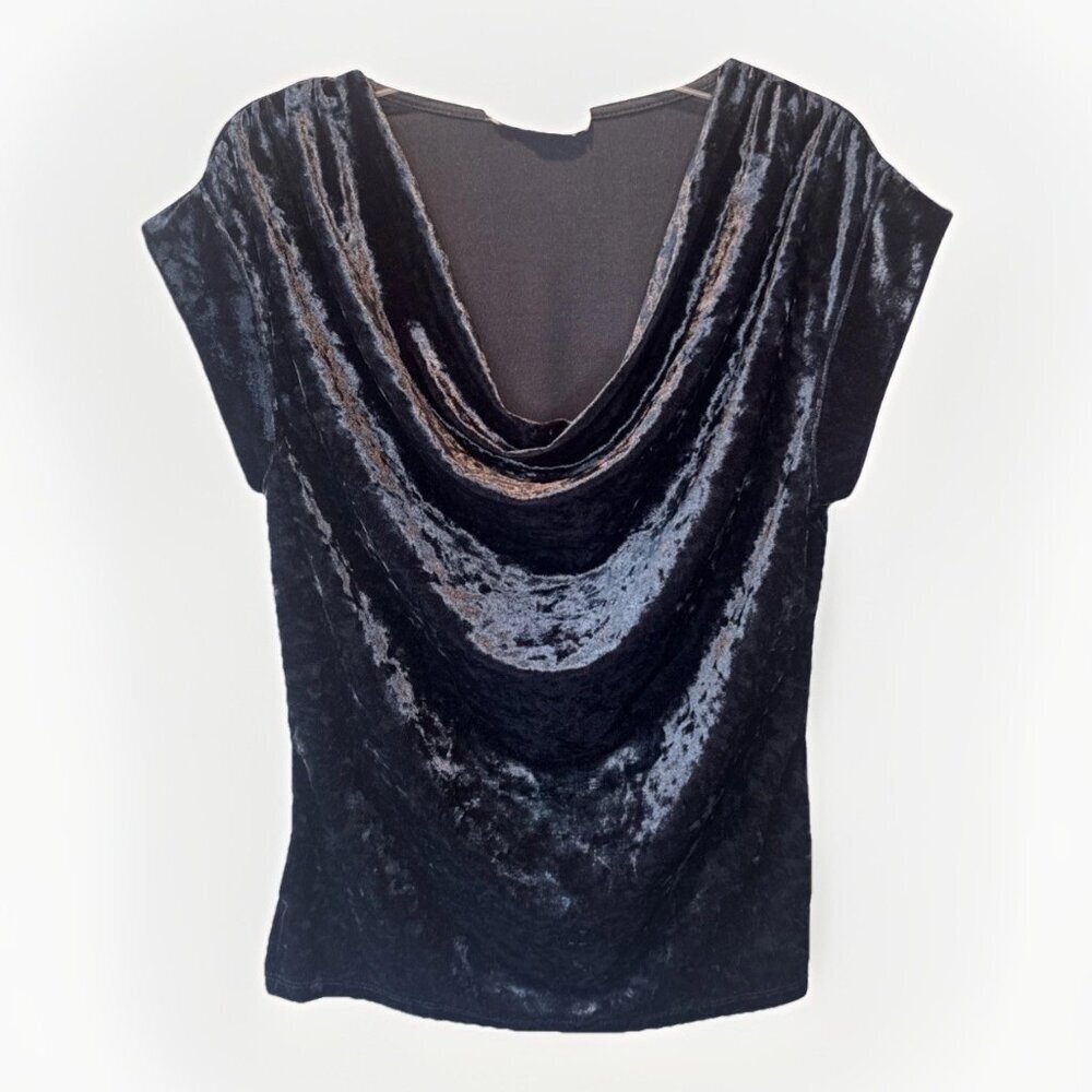 Womens Blue Cap Sleeve Crushed Velvet Top Small Whimsigoth Grunge Boho Y2K Goth
